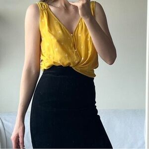 GAP Shirred Button-Down Tank Top Yellow w/White Print Size‎ XL